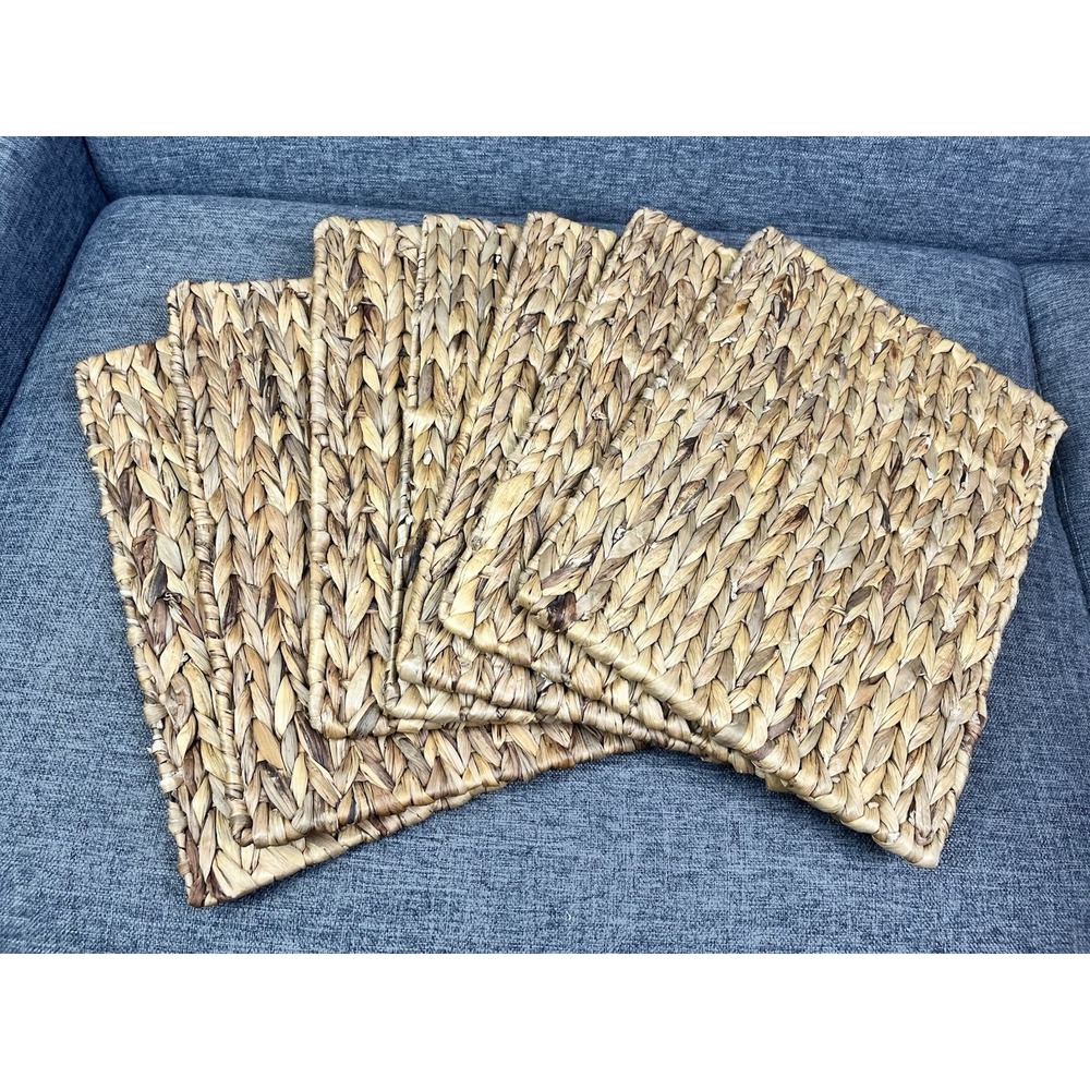 Boho Braided‎ Natural Fiber Grass Placemats Hot Pads Frame Edge 12x16.5 Lot Of 7